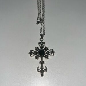 Medium size necklace chain with black cross with black stone pendant